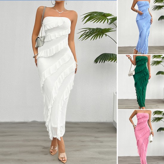 Diyun European and American women's clothing cross-border trade Amazon 2025 Spring/Summer Sexy body-hugging solid color strapless dress Diyun European and American women's clothing cross-border trade Amazon 2025 Spring/Summer Sexy body-hugging solid color strapless dress