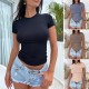 Diyun Cross-border European and American women's top, Amazon Spring/Summer 2025 Y2K style solid color slimming short-sleeved T-shirt for women