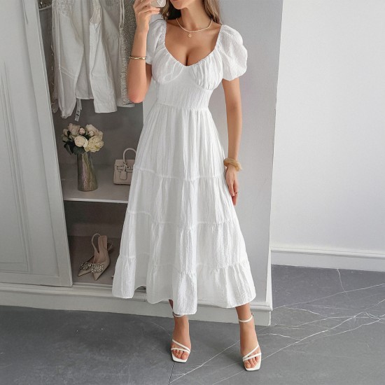 Diyun Cross-border European and American casual vacation style puffed-sleeve long dress women's clothing 2025 Summer Independent store on Amazon Diyun Cross-border European and American casual vacation style puffed-sleeve long dress women's clothing 2025 Summer Independent store on Amazon