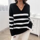Diyun Amazon Cross-border 2024 Autumn/Winter Women's casual loose striped contrasting color lapel sweater top for women Diyun Amazon Cross-border 2024 Autumn/Winter Women's casual loose striped contrasting color lapel sweater top for women