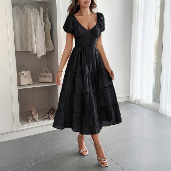 Diyun Cross-border European and American casual vacation style puffed-sleeve long dress women's clothing 2025 Summer Independent store on Amazon Diyun Cross-border European and American casual vacation style puffed-sleeve long dress women's clothing 2025 Summer Independent store on Amazon