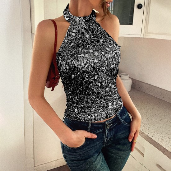 Diyun Cross-border European and American elegant style halter neck sequined halter top women's clothing Spring/Summer 2025 Amazon Independent Store Diyun Cross-border European and American elegant style halter neck sequined halter top women's clothing Spring/Summer 2025 Amazon Independent Store