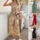 Diyun Cross-border European and American 2025 Spring/Summer Casual Vacation Style Cotton Printed High-waisted pocket one-piece Long Pants women's clothing