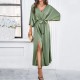 Diyun Cross-border Amazon European and American Women's Clothing 2025 Spring/Summer Export elegant high-waisted V-neck loose dress Diyun Cross-border Amazon European and American Women's Clothing 2025 Spring/Summer Export elegant high-waisted V-neck loose dress