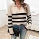 Diyun Amazon Cross-border 2024 Autumn/Winter Women's casual loose striped contrasting color lapel sweater top for women Diyun Amazon Cross-border 2024 Autumn/Winter Women's casual loose striped contrasting color lapel sweater top for women