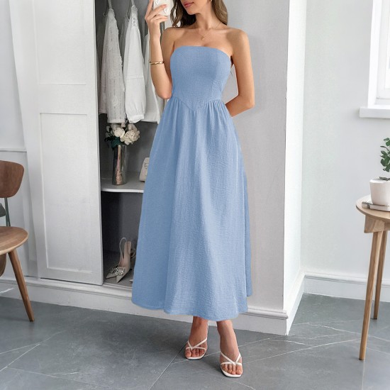 Diyun Cross-border European and American elegant strapless A-line dress for women's clothing 2025 summer independent store on Amazon Diyun Cross-border European and American elegant strapless A-line dress for women's clothing 2025 summer independent store on Amazon