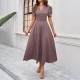 Diyun Cross-border 2025 Spring/Summer elegant solid-color high-waisted V-neck solid-color short-sleeved dress for children Diyun Cross-border 2025 Spring/Summer elegant solid-color high-waisted V-neck solid-color short-sleeved dress for children