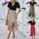Diyun European and American women's clothing Amazon Cross-border 2024 Spring/Summer export elegant color-blocking short-sleeved V-neck dress Diyun European and American women's clothing Amazon Cross-border 2024 Spring/Summer export elegant color-blocking short-sleeved V-neck dress