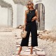 Diyun's European and American cross-border Amazon solid color fashion two-piece set for women 2025 Summer, elegant sleeveless top and capri pants