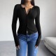 Diyun Cross-border Trade Amazon 2024 Autumn/Winter Women's Top Y2K Solid Color Slimming Cardigan Button Long-sleeved T-shirt
