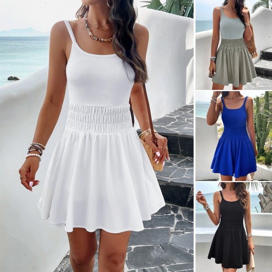 Diyun Cross-border European and American women's clothing Amazon Spring/Summer 2025 export elegant solid color halter sports dress Diyun Cross-border European and American women's clothing Amazon Spring/Summer 2025 export elegant solid color halter sports dress