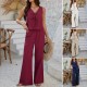 Diyun Cross-border 2025 Spring/Summer Women's Casual Vacation Style Solid Color sleeveless lace-up top wide-leg long pants set Diyun Cross-border 2025 Spring/Summer Women's Casual Vacation Style Solid Color sleeveless lace-up top wide-leg long pants set