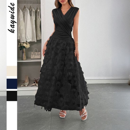 Diyun Cross-border European and American elegant style patchwork fashionable long dress women's clothing 2025 Summer Amazon Independent Station Diyun Cross-border European and American elegant style patchwork fashionable long dress women's clothing 2025 Summer Amazon Independent Station