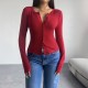 Diyun Cross-border Trade Amazon 2024 Autumn/Winter Women's Top Y2K Solid Color Slimming Cardigan Button Long-sleeved T-shirt