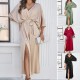 Diyun Cross-border Amazon European and American Women's Clothing 2025 Spring/Summer Export elegant high-waisted V-neck loose dress Diyun Cross-border Amazon European and American Women's Clothing 2025 Spring/Summer Export elegant high-waisted V-neck loose dress