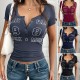 Diyun Cross-border 2025 Spring/Summer European and American Y2K Sexy Hot Girl Letter Print Button V-neck short-sleeved Women's top Diyun Cross-border 2025 Spring/Summer European and American Y2K Sexy Hot Girl Letter Print Button V-neck short-sleeved Women's top