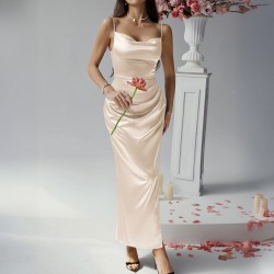 Diyun Cross-border European and American 2025 Spring/Summer Dress, casual and sexy solid color halter dress, evening dress women's wear