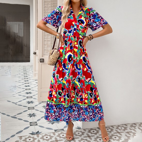 Diyun Cross-border European and American vacation Casual style printed dress Women's clothing Spring/Summer 2025 Amazon Independent Foreign Trade Station Diyun Cross-border European and American vacation Casual style printed dress Women's clothing Spring/Summer 2025 Amazon Independent Foreign Trade Station