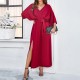 Diyun Cross-border Amazon European and American Women's Clothing 2025 Spring/Summer Export elegant high-waisted V-neck loose dress Diyun Cross-border Amazon European and American Women's Clothing 2025 Spring/Summer Export elegant high-waisted V-neck loose dress