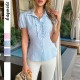 Diyun Cross-border European and American Casual Vacation striped Button short-sleeved shirt women's clothing 2025 Summer Amazon Independent Station Diyun Cross-border European and American Casual Vacation striped Button short-sleeved shirt women's clothing 2025 Summer Amazon Independent Station