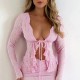 Diyun Cross-border 2025 Spring/Summer European and American Y2K Sexy Cut-out See-through cardigan with lace-up and lace long-sleeved women's top