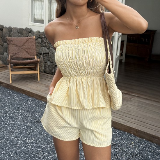 Diyun Cross-border European and American Casual and simple strapless black ear-trimmed shorts Women's set for Summer 2025 Amazon Independent Store Diyun Cross-border European and American Casual and simple strapless black ear-trimmed shorts Women's set for Summer 2025 Amazon Independent Store