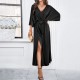 Diyun Cross-border Amazon European and American Women's Clothing 2025 Spring/Summer Export elegant high-waisted V-neck loose dress Diyun Cross-border Amazon European and American Women's Clothing 2025 Spring/Summer Export elegant high-waisted V-neck loose dress
