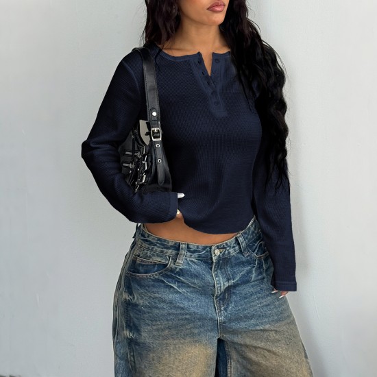 Diyun Cross-border European and American Y2K Spicy Girl Style Button long-sleeved vest T-shirt women's clothing 2025 Spring/Summer Amazon Independent Store Diyun Cross-border European and American Y2K Spicy Girl Style Button long-sleeved vest T-shirt women's clothing 2025 Spring/Summer Amazon Independent Store