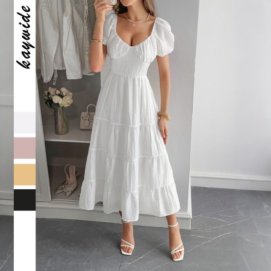 Diyun Cross-border European and American casual vacation style puffed-sleeve long dress women's clothing 2025 Summer Independent store on Amazon Diyun Cross-border European and American casual vacation style puffed-sleeve long dress women's clothing 2025 Summer Independent store on Amazon