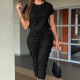 Diyun Cross-border Women's Clothing Spring/Summer 2025 Amazon European and American Casual workwear short-sleeved tapered lace-up one-piece pants