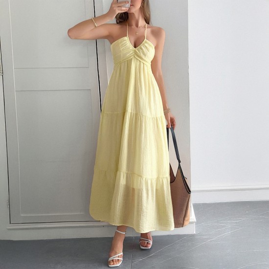 Diyun Cross-border Casual Vacation Style halter seaside Atmosphere Long Dress Women's clothing 2025 Spring/Summer Amazon Diyun Cross-border Casual Vacation Style halter seaside Atmosphere Long Dress Women's clothing 2025 Spring/Summer Amazon