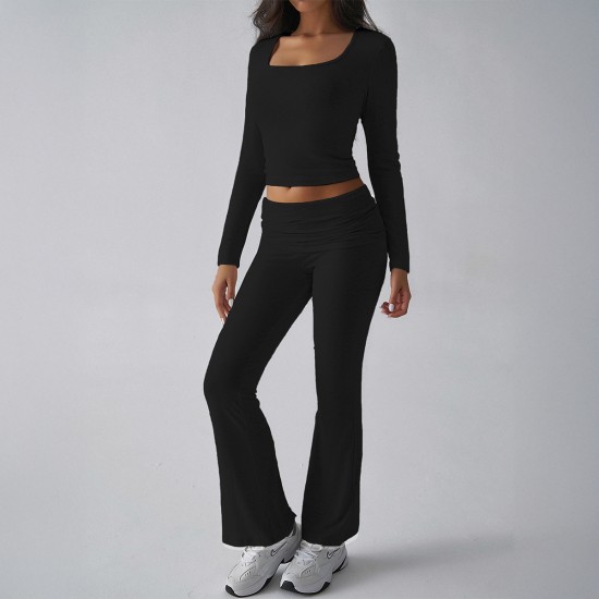Diyun Cross-border Foreign Trade 2024 Autumn/Winter Solid-color casual knitted long-sleeved top, yoga wear and two-piece pants set for Europe and America Diyun Cross-border Foreign Trade 2024 Autumn/Winter Solid-color casual knitted long-sleeved top, yoga wear and two-piece pants set for Europe and America