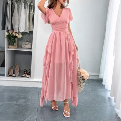 Diyun's European and American casual vacation style short-sleeved corset long dress women's clothing Spring/Summer 2025 Amazon Independent Store