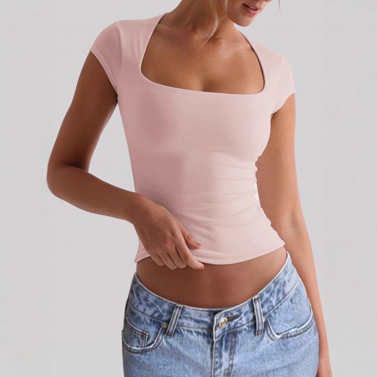 Diyun Cross-border European and American yoga wear, sports elastic slimming T-shirt women's clothing, Summer 2025 Amazon Independent foreign Trade Station