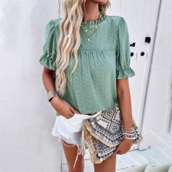 Diyun European and American women's T-shirt Amazon Spring/Summer 2024 Export Casual Solid Color short-sleeved cutout top