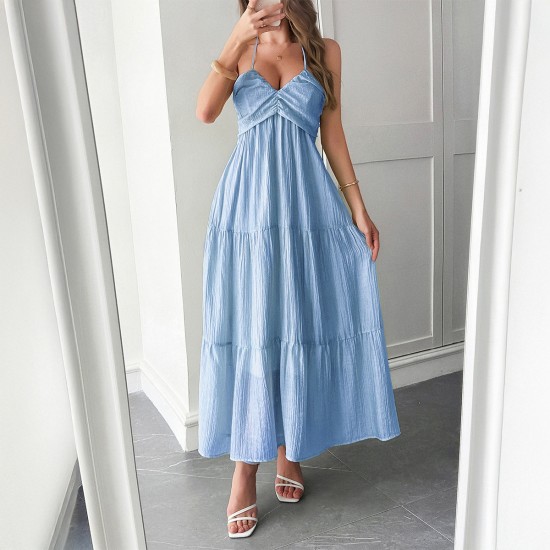 Diyun Cross-border Casual Vacation Style halter seaside Atmosphere Long Dress Women's clothing 2025 Spring/Summer Amazon Diyun Cross-border Casual Vacation Style halter seaside Atmosphere Long Dress Women's clothing 2025 Spring/Summer Amazon
