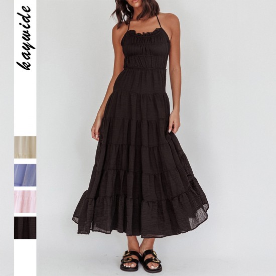 Diyun Cross-border European and American vacation casual style sexy halter lace-up dress for women, Spring/Summer 2025 Amazon Export Diyun Cross-border European and American vacation casual style sexy halter lace-up dress for women, Spring/Summer 2025 Amazon Export