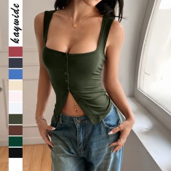 Diyun Cross-border European and American Y2K Hot Girl Style halter button sleeveless vest Women's clothing 2025 Summer Amazon Independent Store
