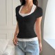 Diyun Cross-border European and American Y2K Hot Girl Style Fake two-piece halter short-sleeved T-shirt women's clothing 2025 Summer Amazon Independent Store Diyun Cross-border European and American Y2K Hot Girl Style Fake two-piece halter short-sleeved T-shirt women's clothing 2025 Summer Amazon Independent Store