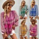 Self-developed and designed Amazon-style Pomixia vacation-style shirt, color-blocking print, all-season top and shirt for women Self-developed and designed Amazon-style Pomixia vacation-style shirt, color-blocking print, all-season top and shirt for women