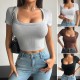 Diyun Cross-border Amazon European and American Women's Clothing 2024 Spring/Summer Solid color square neck short Crop Crop Fashion Shaping T-shirt Diyun Cross-border Amazon European and American Women's Clothing 2024 Spring/Summer Solid color square neck short Crop Crop Fashion Shaping T-shirt