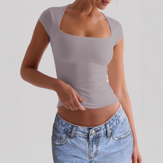 Diyun Cross-border European and American yoga wear, sports elastic slimming T-shirt women's clothing, Summer 2025 Amazon Independent foreign Trade Station