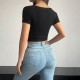 Diyun Cross-border Amazon European and American Women's Clothing 2024 Spring/Summer Solid color square neck short Crop Crop Fashion Shaping T-shirt Diyun Cross-border Amazon European and American Women's Clothing 2024 Spring/Summer Solid color square neck short Crop Crop Fashion Shaping T-shirt