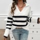 Diyun Amazon Cross-border 2024 Autumn/Winter Women's casual loose striped contrasting color lapel sweater top for women Diyun Amazon Cross-border 2024 Autumn/Winter Women's casual loose striped contrasting color lapel sweater top for women