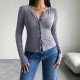 Diyun Cross-border Trade Amazon 2024 Autumn/Winter Women's Top Y2K Solid Color Slimming Cardigan Button Long-sleeved T-shirt