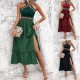 Diyun's European and American cross-border 2025 Spring/Summer stylish high-waisted, elegant cinched-waist, halter-neck, color-blocking slit dress for children Diyun's European and American cross-border 2025 Spring/Summer stylish high-waisted, elegant cinched-waist, halter-neck, color-blocking slit dress for children