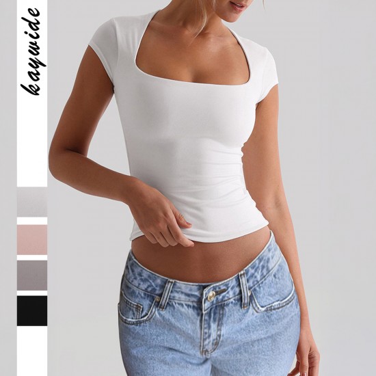 Diyun Cross-border European and American yoga wear, sports elastic slimming T-shirt women's clothing, Summer 2025 Amazon Independent foreign Trade Station