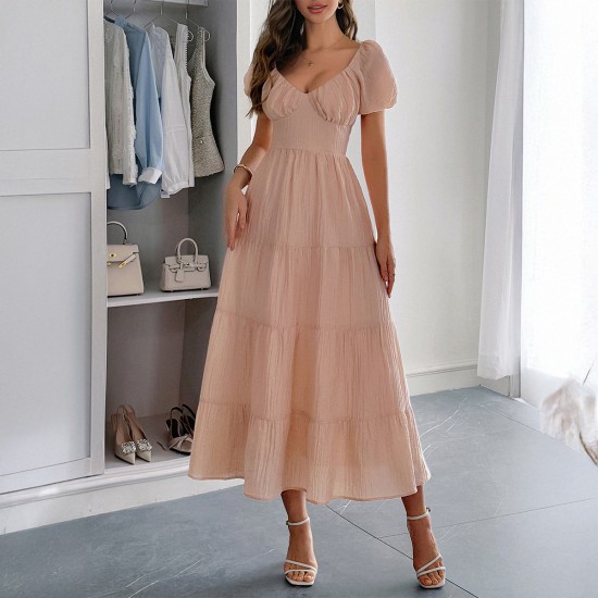 Diyun Cross-border European and American casual vacation style puffed-sleeve long dress women's clothing 2025 Summer Independent store on Amazon Diyun Cross-border European and American casual vacation style puffed-sleeve long dress women's clothing 2025 Summer Independent store on Amazon