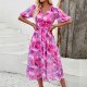 Diyun's European and American dress women's Amazon Spring/Summer 2024 vacation print waist-waist V-neck chiffon short-sleeved long dress Diyun's European and American dress women's Amazon Spring/Summer 2024 vacation print waist-waist V-neck chiffon short-sleeved long dress