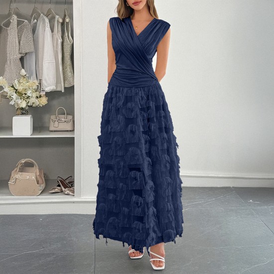Diyun Cross-border European and American elegant style patchwork fashionable long dress women's clothing 2025 Summer Amazon Independent Station Diyun Cross-border European and American elegant style patchwork fashionable long dress women's clothing 2025 Summer Amazon Independent Station